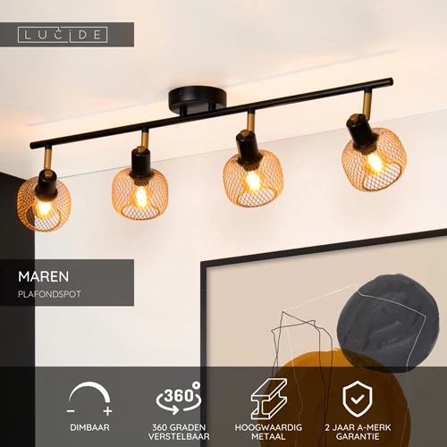 Lucide MAREN - Plafondspot - 4xE14 - Mat Goud / Messing - USP